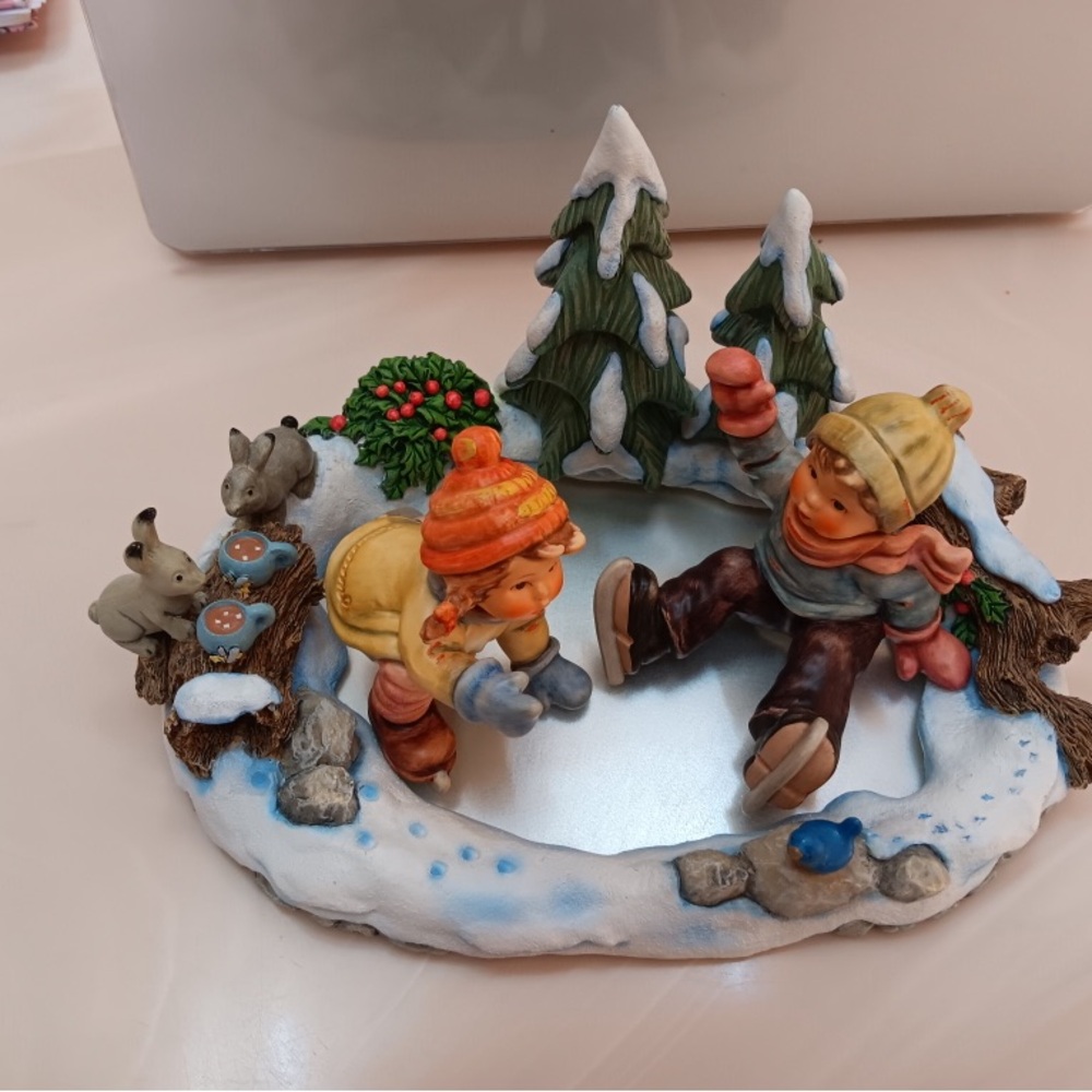 Goebel White and Blue Winter Scene Figurine